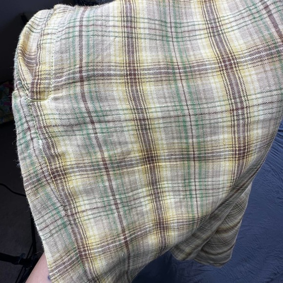 Vintage Tommy Bahama Gingham Pattern Tan/Green/Yellow Linen Bermuda Shorts-38 - Picture 4 of 10